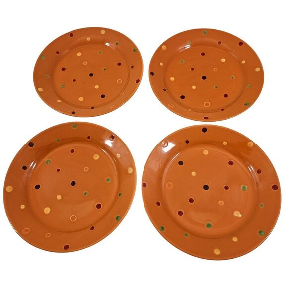 Temp-Tations by Tara Orange Spice Polka Dot Soup Salad Plates – Set of 4 - Picture 1 of 15